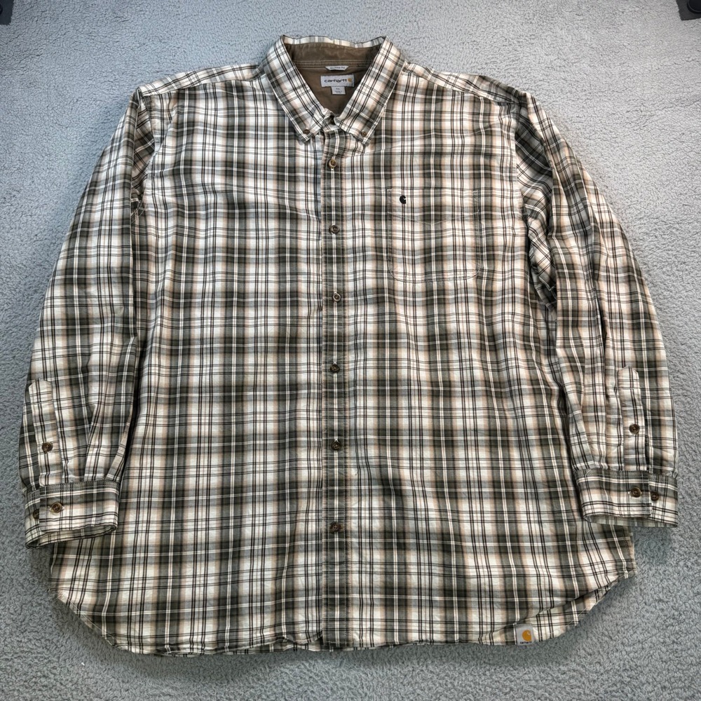 Carhartt Mens 4XL Relaxed Fit Plaid Long Sleeve Button Down Shirt 100588 307